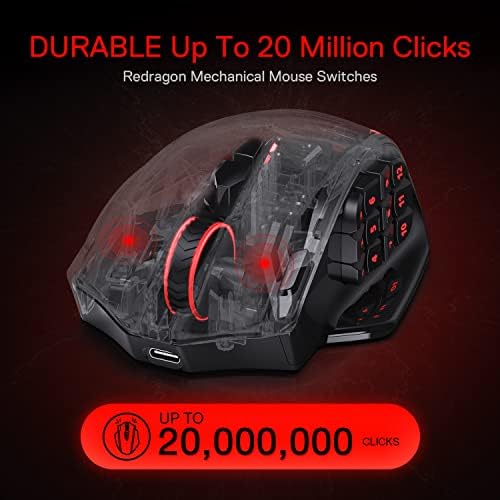 Redragon M913 Impact Elite Wireless Gaming Mouse, 16000 DPI Wired/Wireless RGB Gamer Mouse, 16 Programmable Buttons, 45-Hour Battery and Pro Optical S