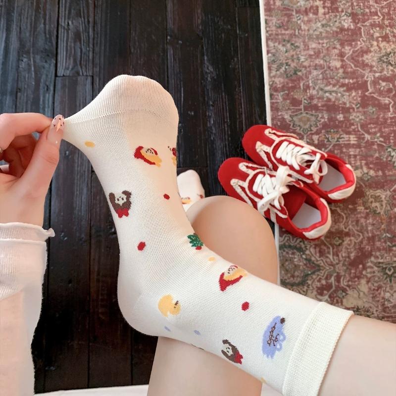 White Adorable Children s Cotton Summer Lightweight Mid-calf Socks, Long Stockings 1 pair