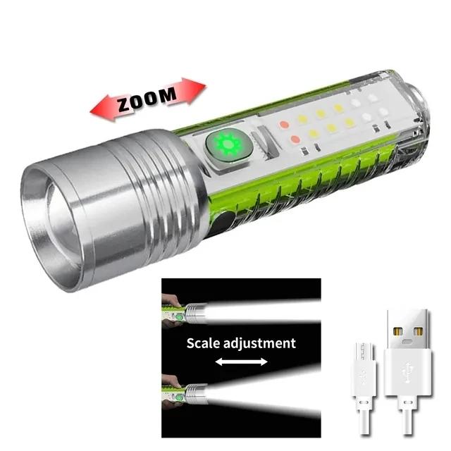 Powerful White Laser Flashlight Zoom Fluorescence Portable Long-range Torch Type-C Charging Strong Magnetic Searching Lamp