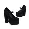 Flock Black Women's Pumps Shoes Sexy Gothic Platform High Heels Ladies Ankle Strap Office Party Dance Fetish Shoes 2025 Spring