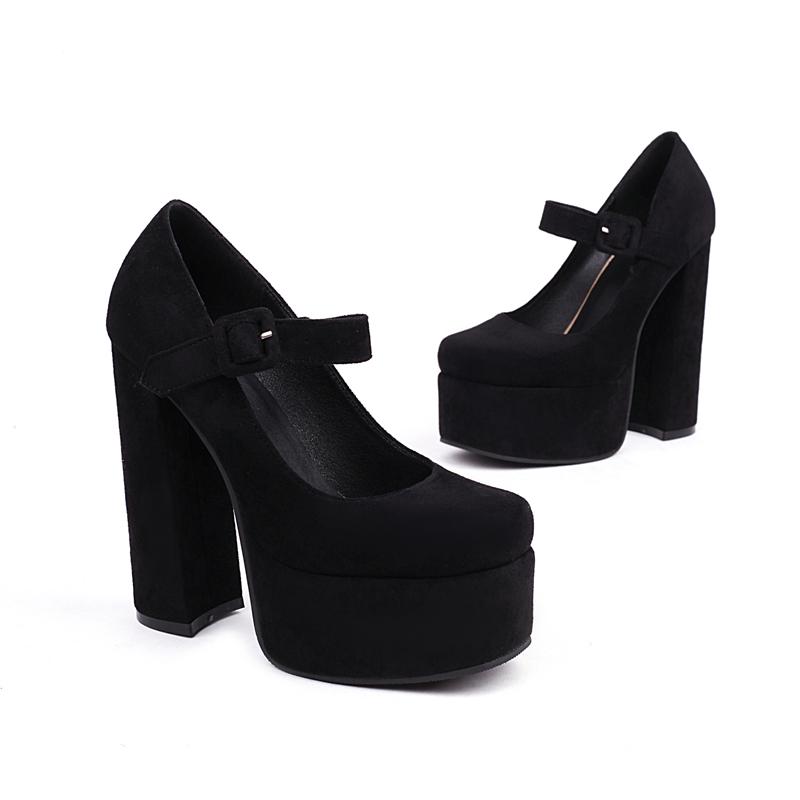 Flock Black Women's Pumps Shoes Sexy Gothic Platform High Heels Ladies Ankle Strap Office Party Dance Fetish Shoes 2025 Spring
