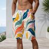 Men s Plus Size Multicolor Printed Beach Shorts Drawstring Waist Side Pockets Straight Leg