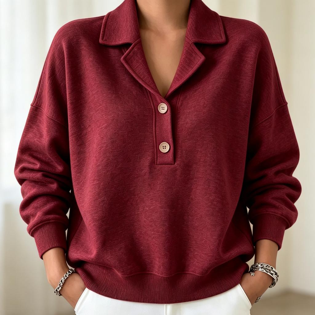 Women's Casual Pullover Sweatshirt with Lapel Collar, Long Sleeve, Loose Fit, Multi-Color