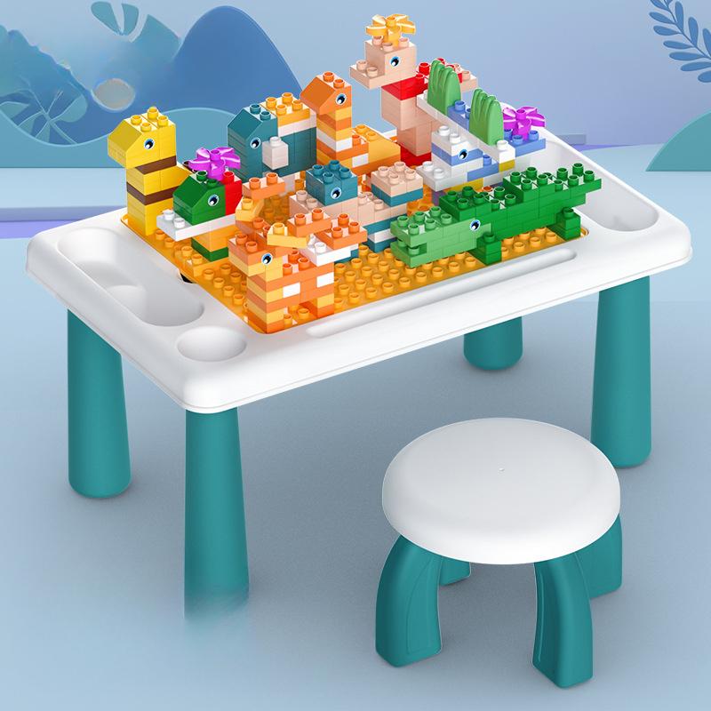 

Детский стол-конструктор, многофункциональный детский обучающий стол, игровой столик и стул, головоломка из крупных частиц, раннее образование 35*28*18cm