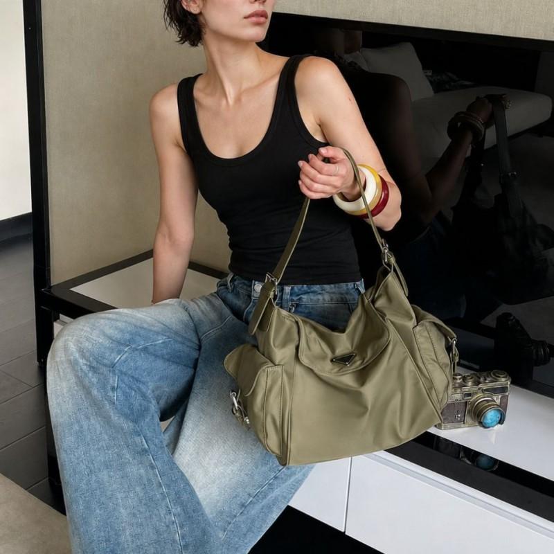 Soft Nylon Hobo Shoulder Bag Women Spacious Pillow Shape With Multi Pockets Magnetic Casual Daily Use