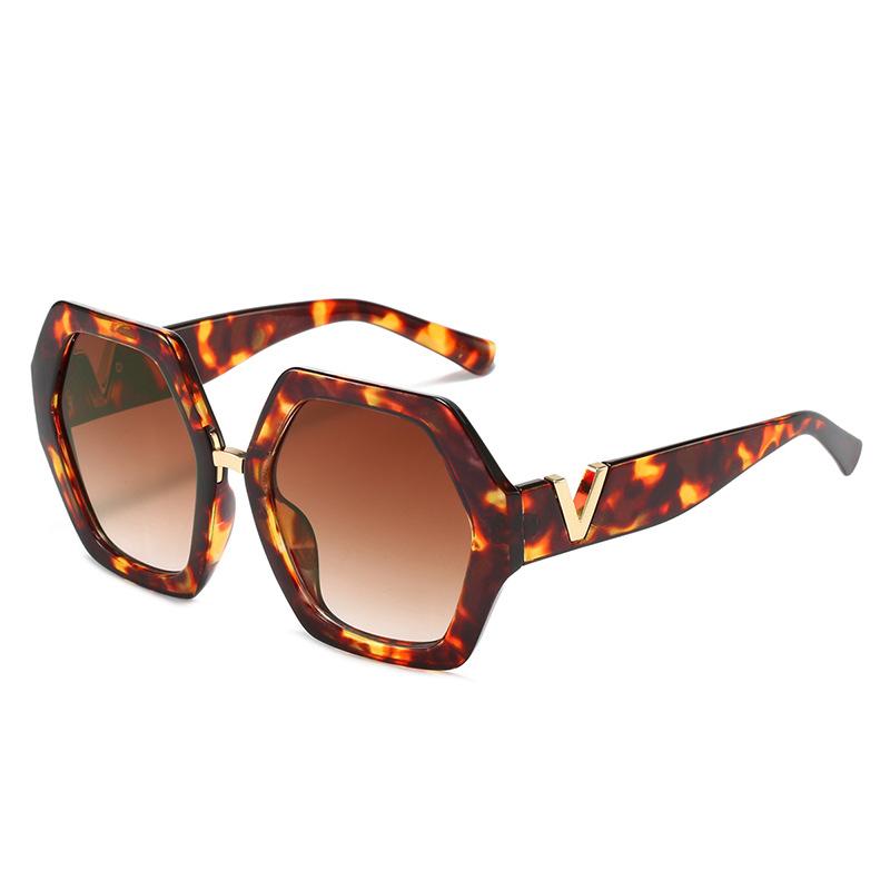 New Thick Frame Fashion Sunglasses Leopard Print Women'S Metal V Frame Sunglasses Women'S