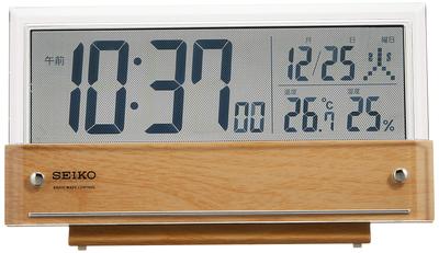 Clock Table Clock Alarm Clock Radio Digital Calendar Temperature and Humidity Display LCD Light Brown Wood Grain Pattern Body X 19 X Cm SQ782B
