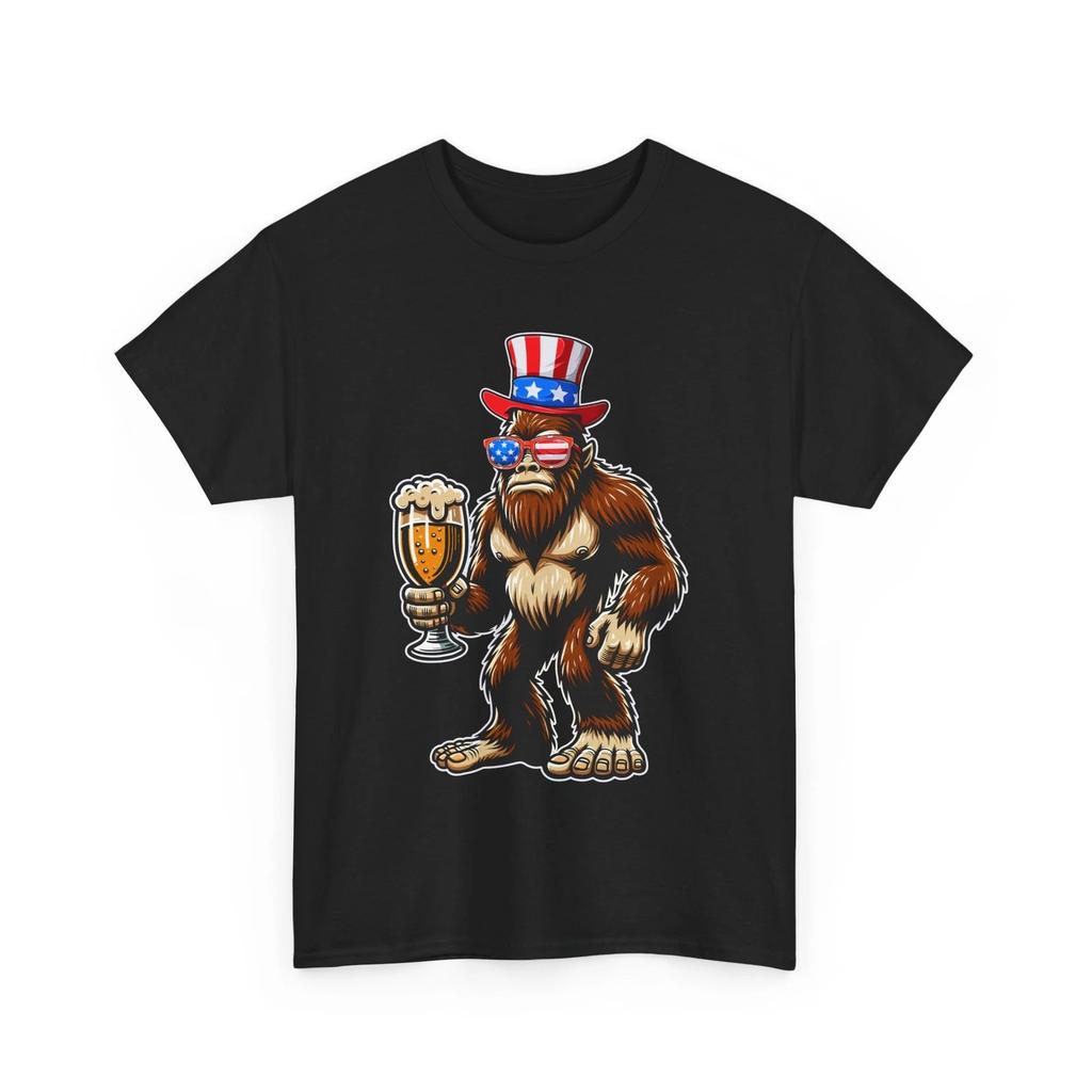 Beer Drinking T-Shirt | Funny Beer Shirt | Bigfoot Drink Beer USA Flag Shirt