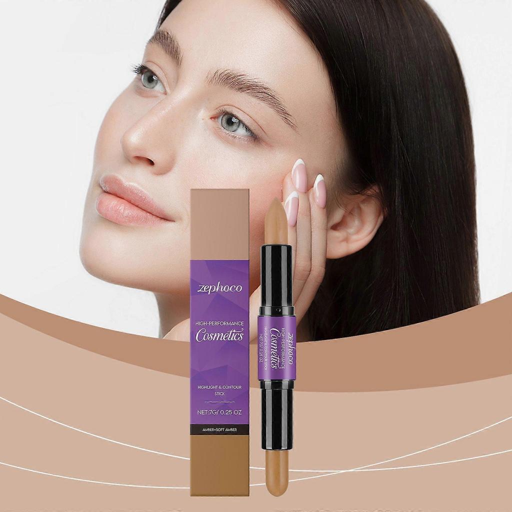 2 in 1 Cream Highlighter and Contour Double-Ended Stick Amber Natural Blending Concealer Three-Dimensional Makeup Effect 1