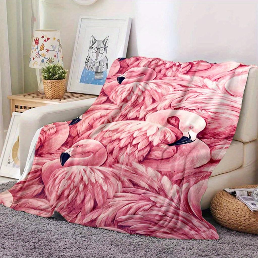 Pink Flamingo Flannel Blanket Digital Printed for Kids Bedroom Decoration Warm Soft Comfertable Blanket for Sofa Chair