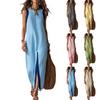 Women Sleeveless Crew Neck Split Hem Color Block Casual Loose Fit Dress for Daily Wear Office Holiday Outings Beach
