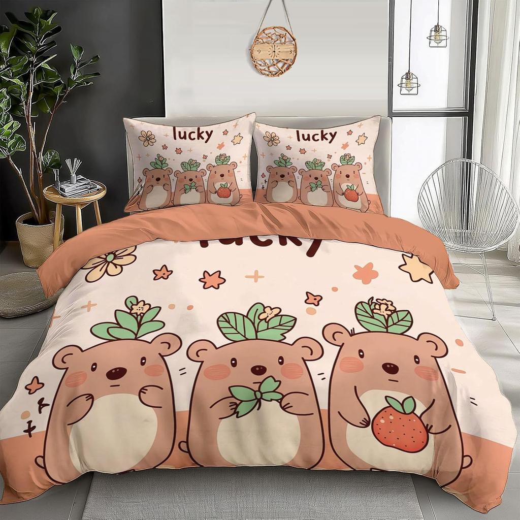 Bedding Capybara Duvet Cover Set 3D Printed Microfiber Cute Animals Quilt Cover Pillowcase Bed Cover Zipper Closure 2 Pieces