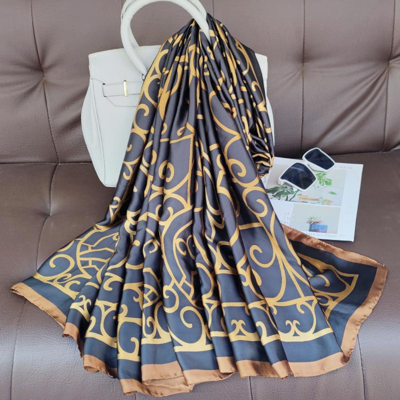 New 180*90cm classic Silk Scarf Women Foulard Office lady Large Fashion Print Beach Hijab Shawl Warp Bandanna Muffler Pareo