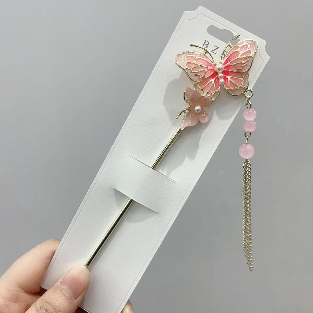 Fairy Flower Tassel Hairpin For Women Handmade Oil Dripping Floral Hair Stick Jewelry Metal Hair Accessories Girls Hair Pin 1pc