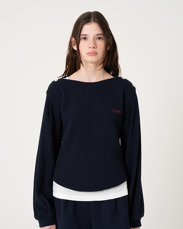 Edenic Button Waffle Balloon T-Shirt (Navy)_Ezs2Ts51Nv Navy/1