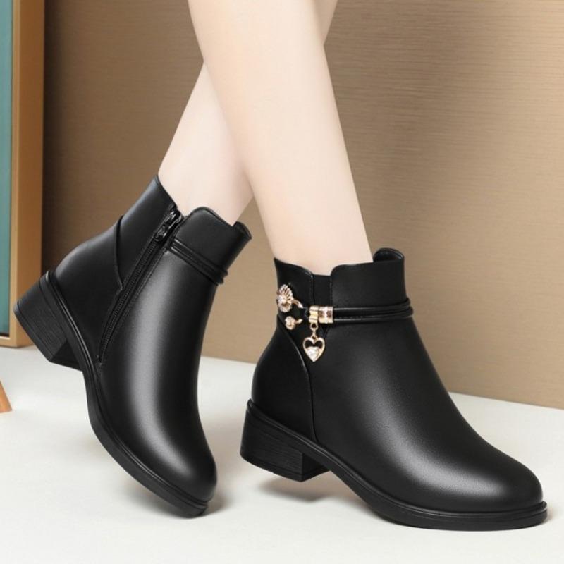 Fashion New Women's Cotton Shoes for Autumn Winter Thick Heel Anti Slip Simple Comfortable Warm   Mid Heeled Women's Single Boots