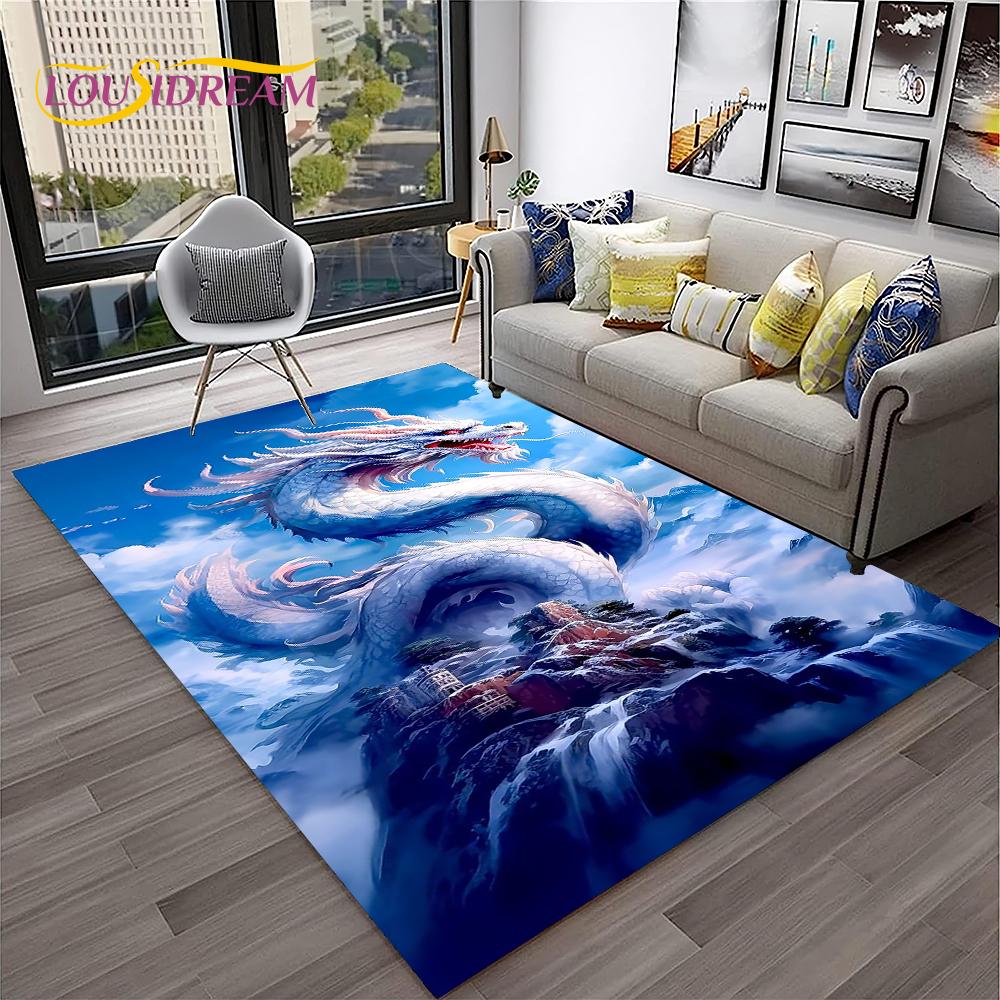 3D China Dragon Myth Art Cartoon Carpet Rug for Home Living Room Bedroom Sofa Doormat Decor,Kid Play Area Rug Non-slip Floor Mat
