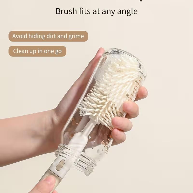 3Pcs/Set Portable 360° Rotatable Milk Bottle Brush Set Handheld Silicone Cup Clean Tool Long Handle Pacifier Cleaning Brush