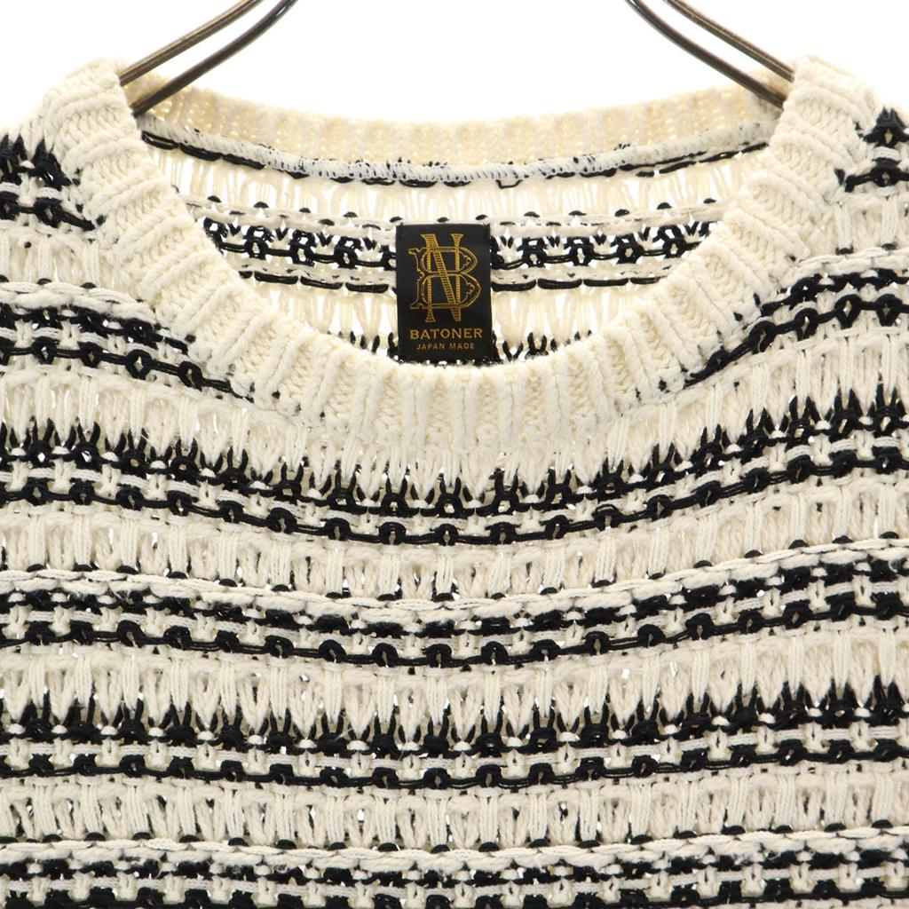 BATONER Border Pattern Long sleeve knit 1 Ivory Women Used