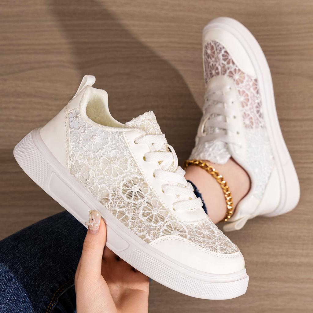 Scarpe da Donna Primavera Versatili Scarpe Casual Allacciatura Traforate Scarpe Piatte Scarpe Sportive Traspiranti Casual quotidiano Comode Leggere Sneakers