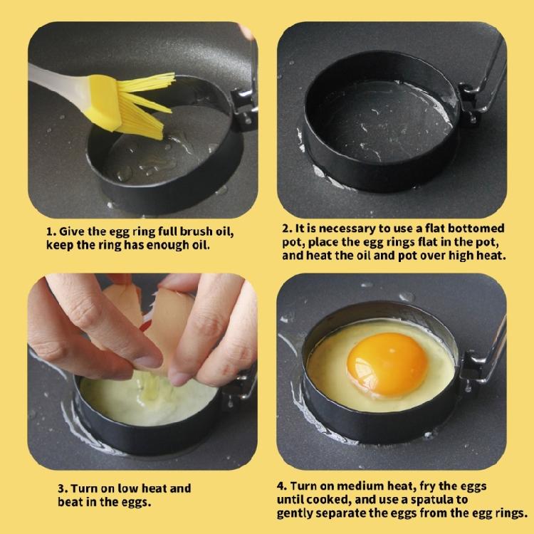 4Pcs Fried Eggs Rings Mold with Oil Brush Stainless Steels Frying Eggs Mold Nonstick Pancakes Shapers Eggs Rings Mold