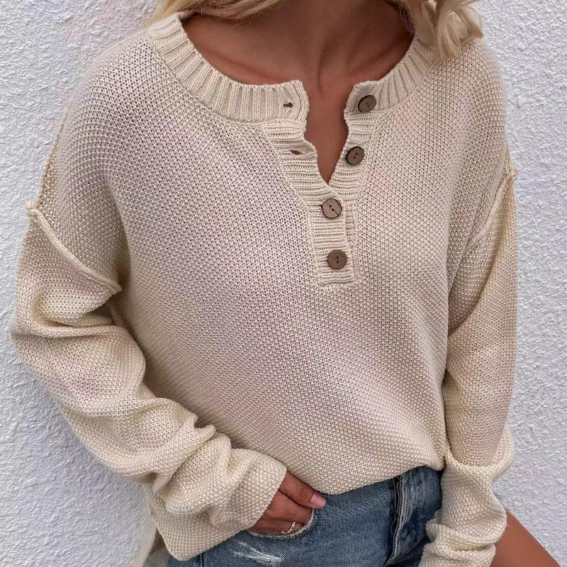 IHUASU Women's Autumn and Winter Solid Colour Pullover Large Size V-Neck Knit Sweater Street Hipster Sweater