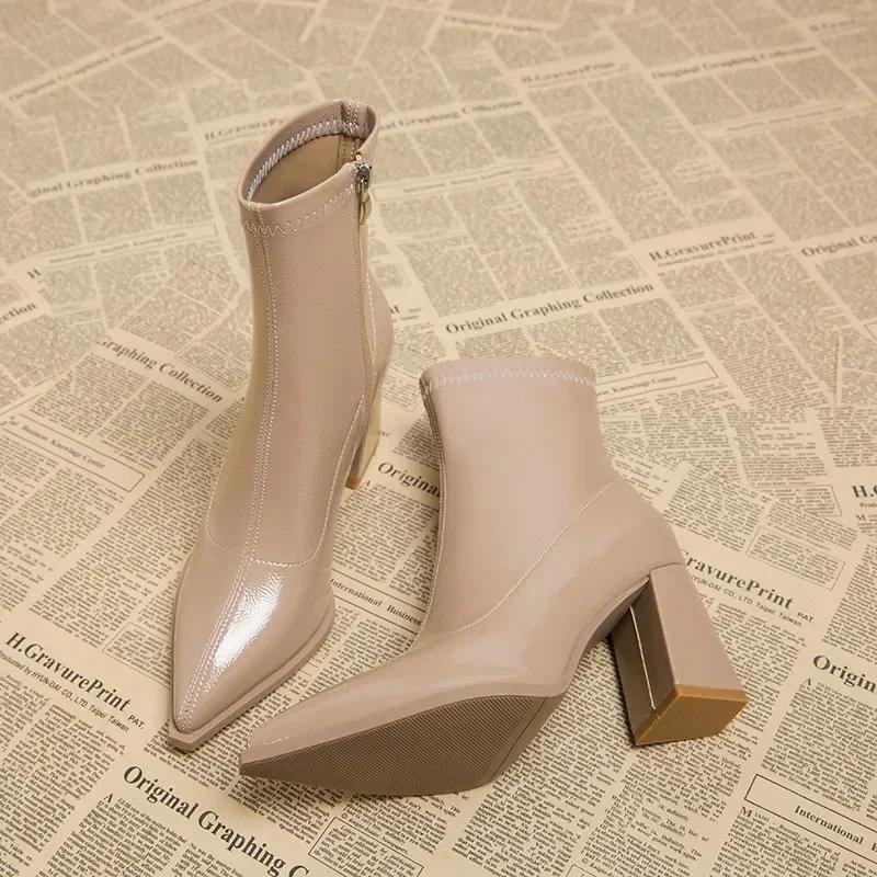 Fashion Autumn Womnen's High Heel Ankle Boots New Winter Plus Velvet Pointed Toe Chunky Heel Chelsea Boots for Women Heeled Shoes Dress