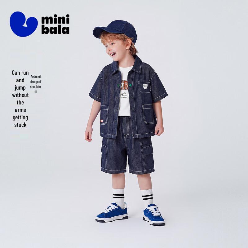 Minibala Boys' Cotton-Linen Denim Short-Sleeve & Shorts Set