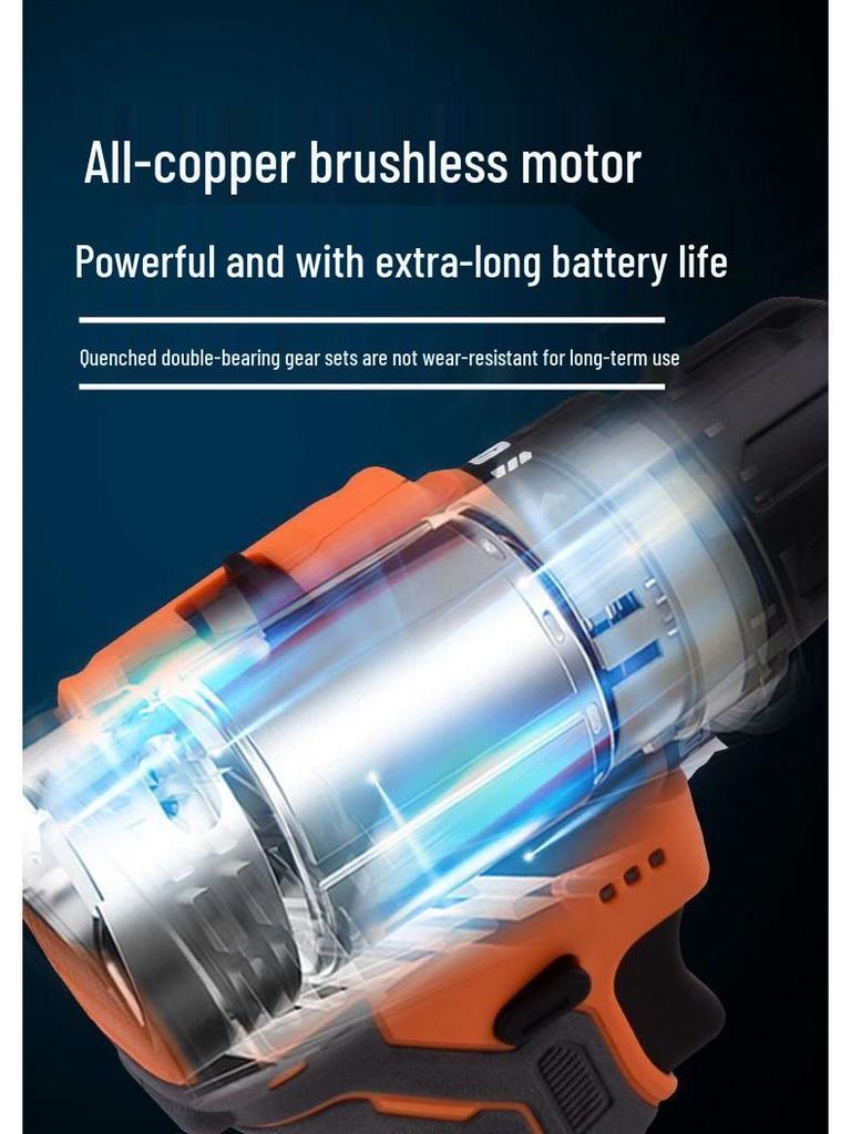Compact Brushless High-Power Impact Drill with Rechargeable Lithium Battery for Household Use