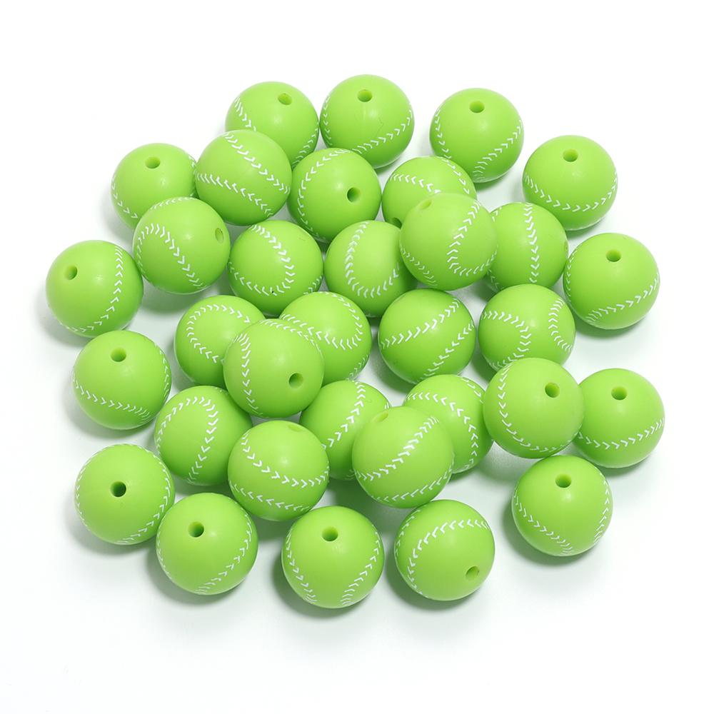 5Pcs 15mm Printed Silicone Beads Colorful Soccer Baseball Basketball Sport Silicone Round Beads DIY Keychain Jewelry Accessories