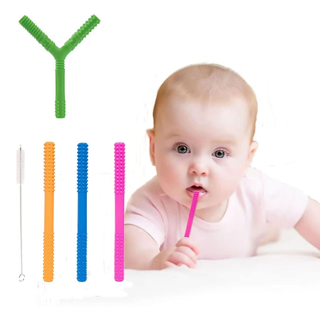 Baby Teething for Ages Silicone Helps Relieve Teething Protects Hands from Perfect for Newborns Combination Straw, Silicone, Y-Shaped, 0+,