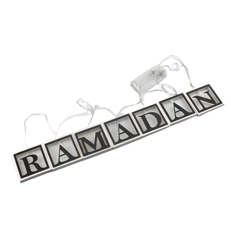 Wooden Eid String Light Led Ramada Mubarak Letters Lamp Ornament Crafts for Islamic Muslim Party Ramadan Decoration Night Lamps