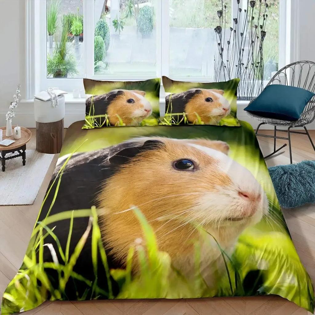 Guinea Pig Duvet Cover Set King Size Cute Guinea Pig Comforter Cover Rodent Breeds Bedspread Cover Animal Print Bedding Sets