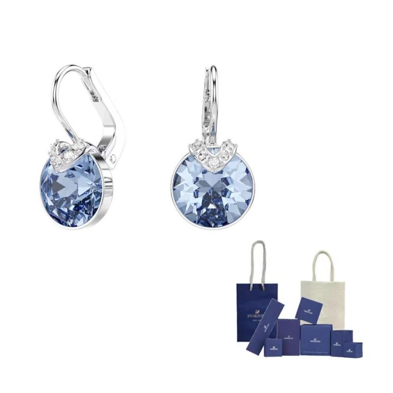 Swarovski Crystal Earrings Womens Blue F-Original Brand Box And Bag