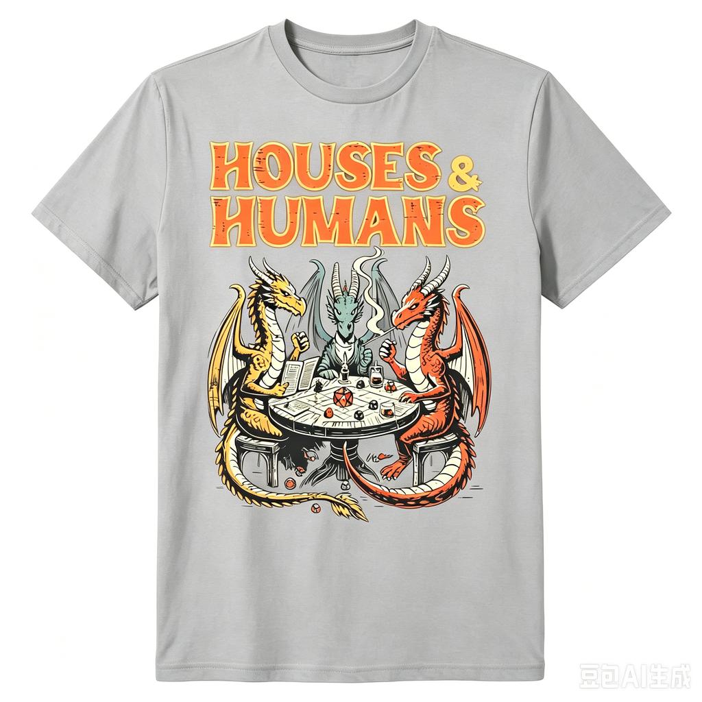 Unisexs Fun DungeonsDragons Inspired Tshirt HouseHuUnisexs RPG Parody Game Player Top with Dragon and Wizard Battle Design