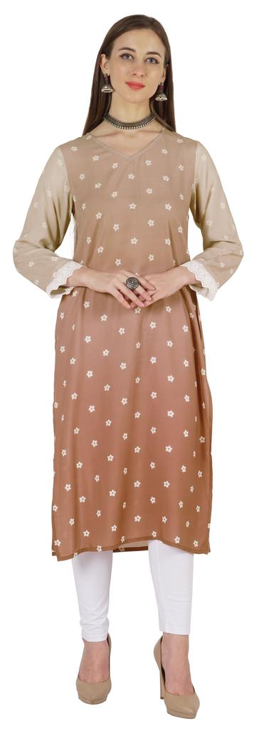Bimba Printed  Designer  Kurta  For Womens Straight Kurti V-Neck Ethnic  Traditional  Wear - Cotton