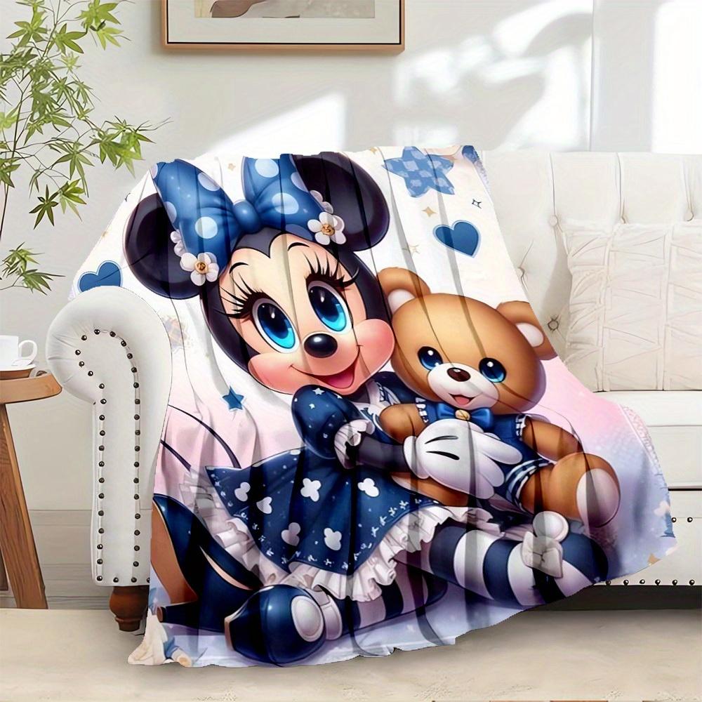 

1pc Throw Blanket - Cute Minnie Mouse pattern, blue polka dots and bows, perfect 75x90cm