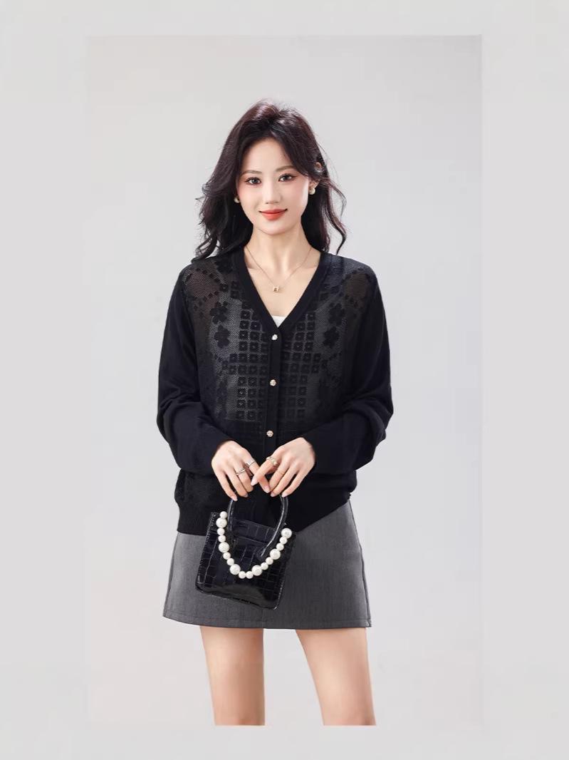 

2026 Spring/Summer Korean Style Plus Size Women s Hollow Knit Cardigan Sweater One Size розы красного