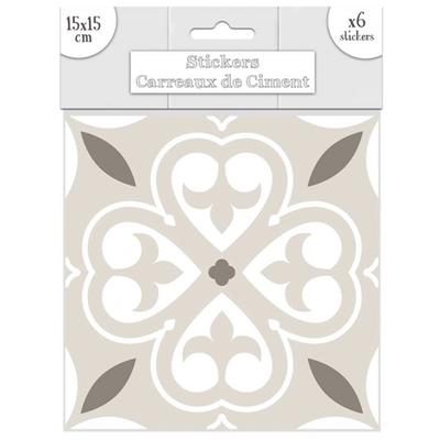 [Q7339] - Set of 6 Greige 'Cement Tiles' Stickers - 15x15 Cm