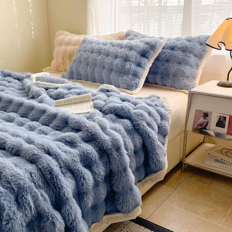 Ins Solid Color Faux Rabbit Fleece Blankets Fluffy Soft Warm Throw Blanket Nap Blanket for Couch Sofa Office Bed Camping Travel