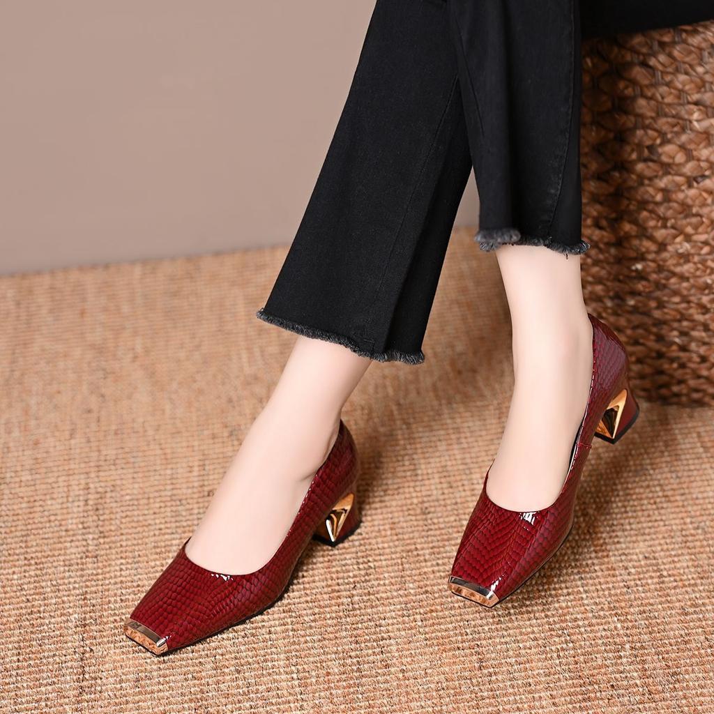Women's French Style Square Toe Heels, Solid Color Chunky Heel Pumps, Elegant Slip on Business Office Work Shoes for Women