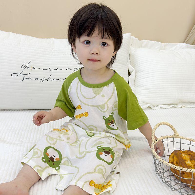 Pure Cotton Short-Sleeve Summer Pajamas for Baby Boys and Girls, Lightweight One-Piece Homewear