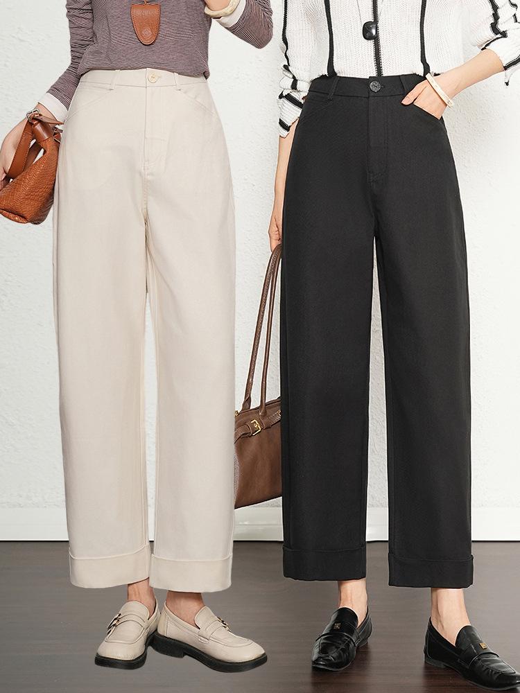 2025 Women's Small Size Cotton Linen Wide Leg Pants - Versatile, Slimming, Casual for Spring & Autumn