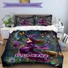 3PC Custom Name Witch's Flight Bedding Set Printed Bedding Set Duvet Cover Closure Includes 1 Duvet Cover & 2 Pillowcases for All Seasons Bedroom