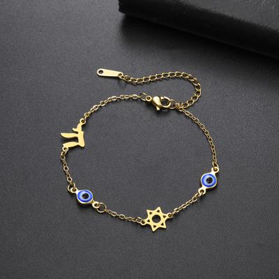 Unift Evil Eye Bracelet for Women Men Stainless Steel Star of David Bracelet Fashion Metal Chai Pendant Bracelet Amulet Jewelry