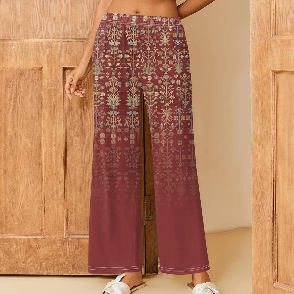 Bedruckte, lässige Hose mit elastischer Taille für Damen, bequeme, gerade, lockere Röhrenhose