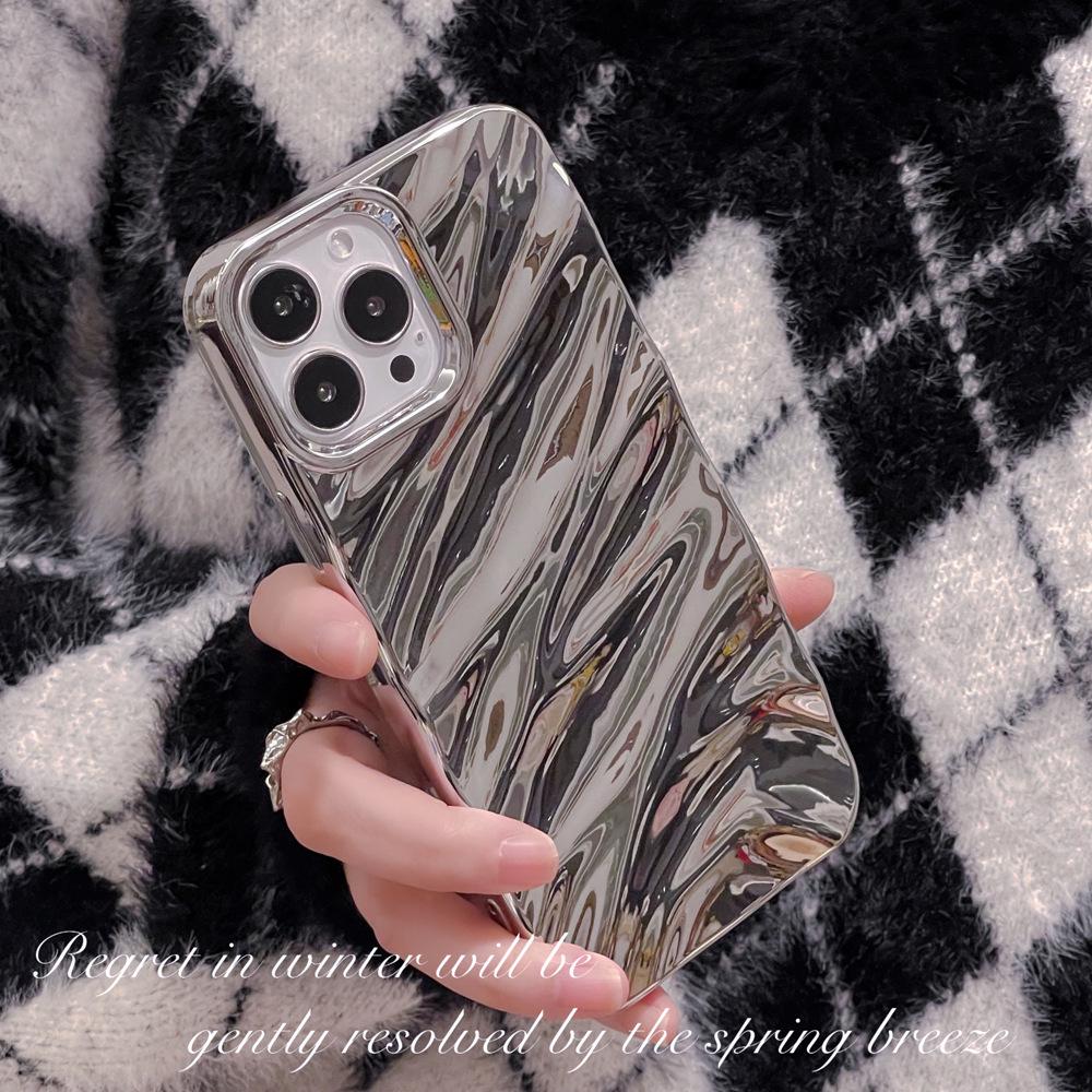 3D Water Wave Pattern iPhone 17 Pro Max Case - Solid Color, Glossy, Soft for Couples