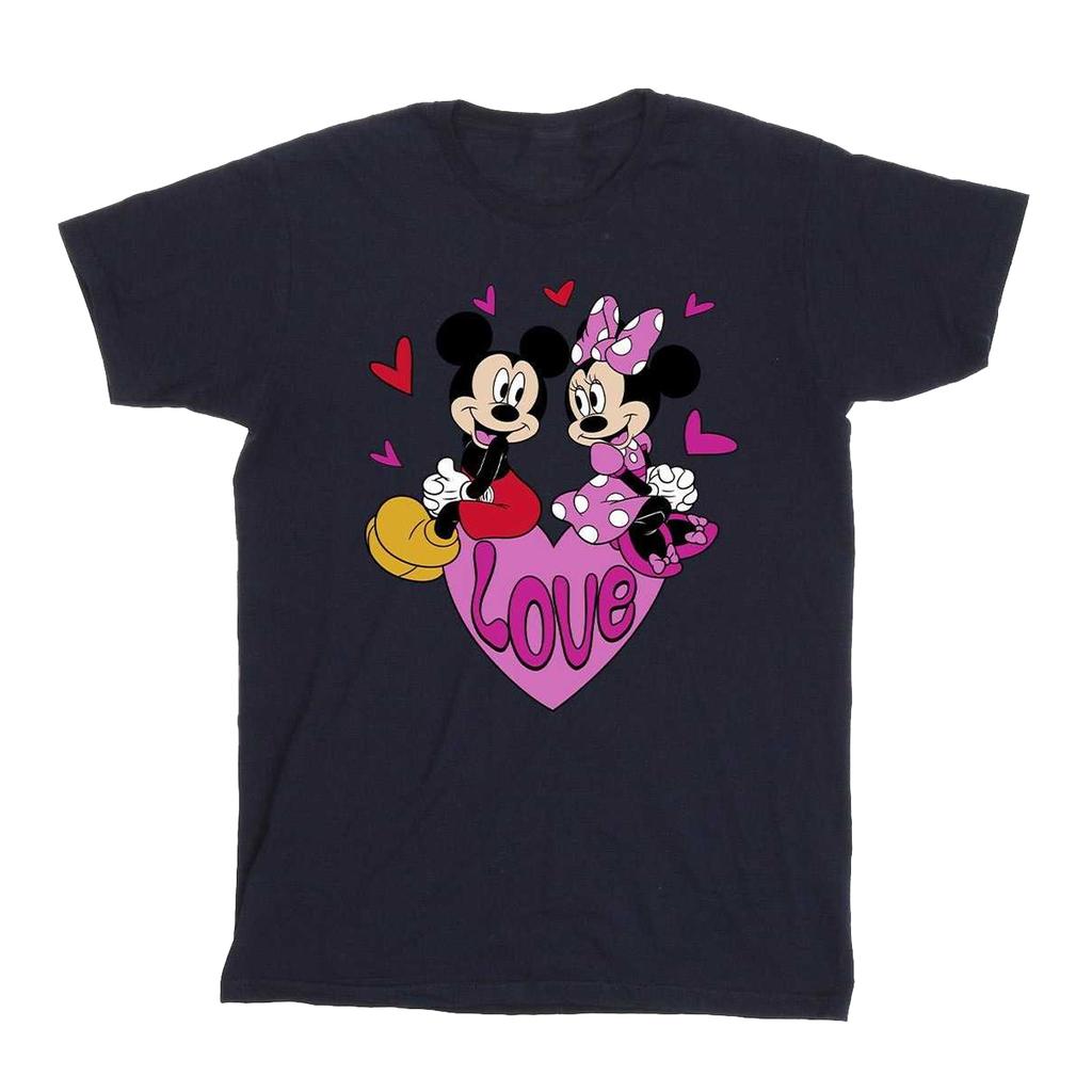 Disney Mens Love Mickey & Minnie Mouse Hearts Cotton T-Shirt