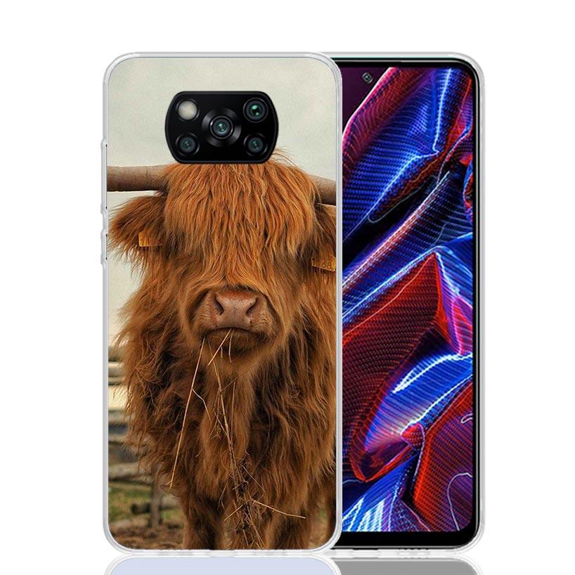 Cute Highland Cow Phone Case For Xiaomi Poco X7 X6 X5 Pro F7 Ultra Redmi 15C 15 13 13C 12 12C 10 10A 10C 9 9A 9C 9T Cover Poco X