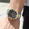 OLEVS Men's Watch Stylish Black Popular Waterproof Quartz Analog Chronograph Stainless Steel Metal Band Simple Easy-to-Read Business Casual Fashion